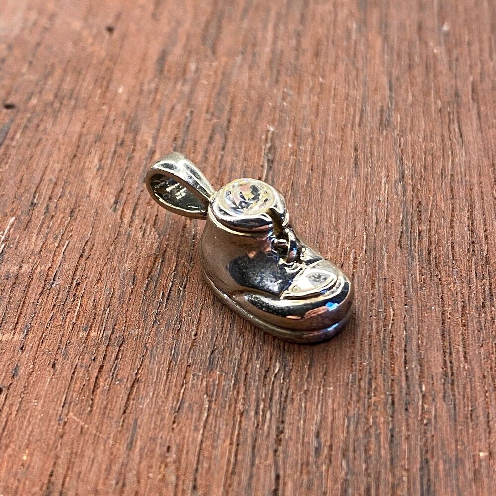 Vintage 925 Sterling Silver April Birthstone Baby Shoe Pendant Bracelet Charm